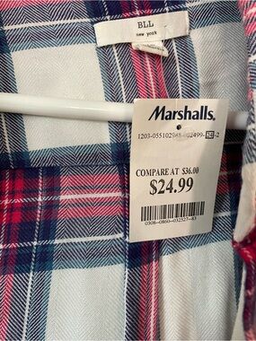 b new york Navy and Red Plaid Button-Down Shirt